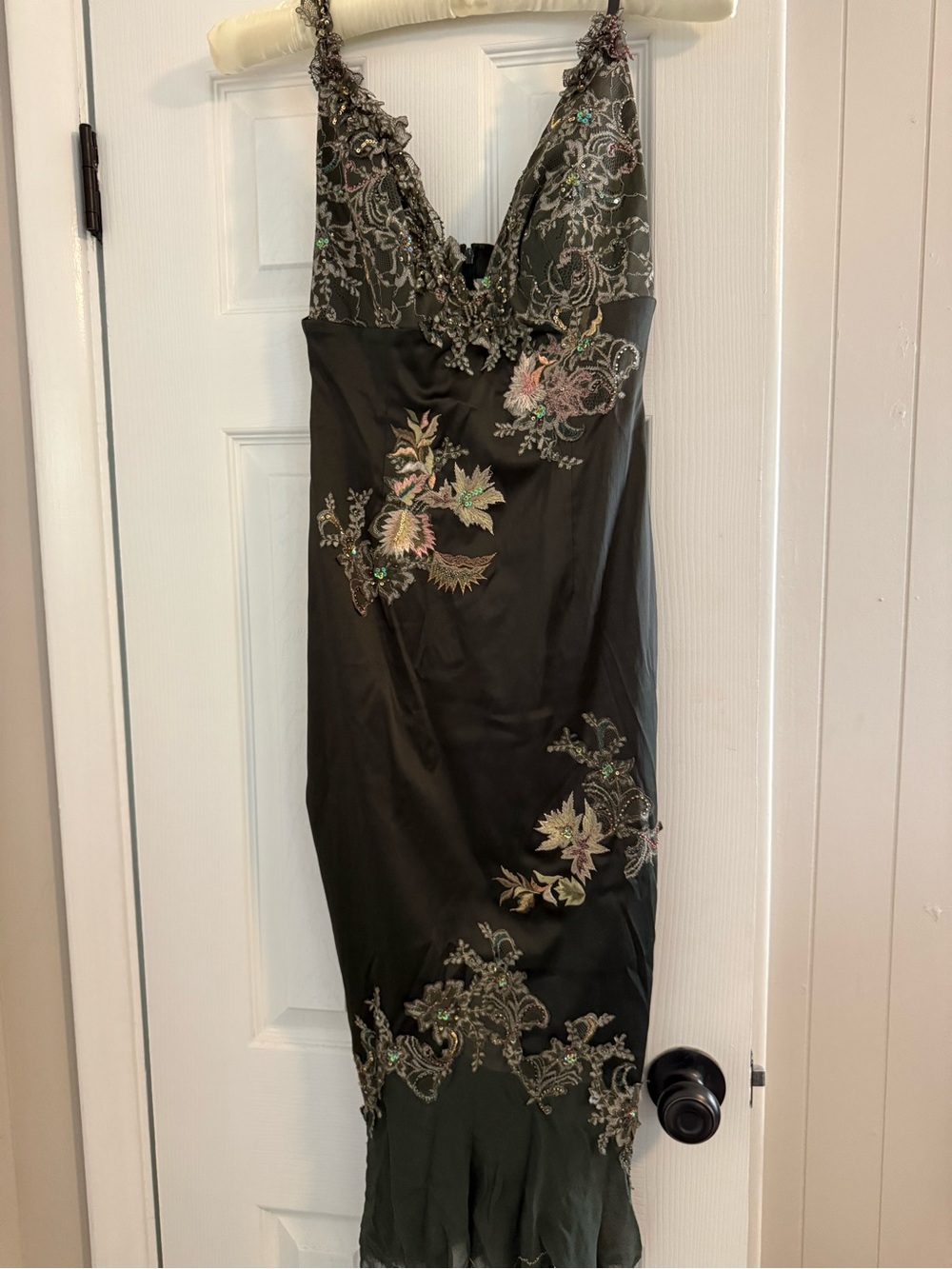 Vintage Mandalay Silk Embroidered Beaded Lace Maxi Dress Y2K Size 4